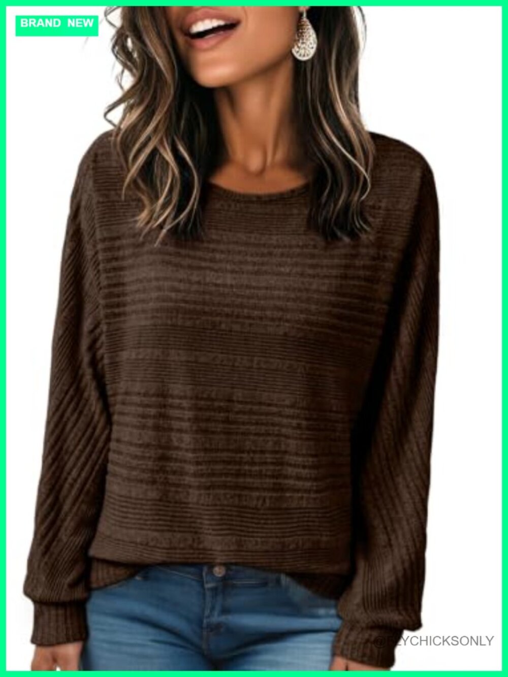 Women's Long Sleeve Batwing Sleeve Pullover Blouse Crew Neck Casual Top